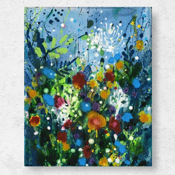 Original Mixed Media Floral painting on Canvas - Meadow Of Happiness 5